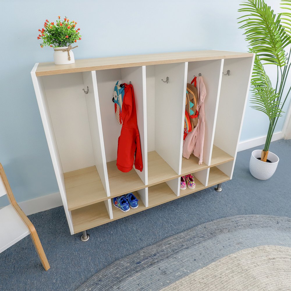 Five Section Coat Locker in Brown and White Color