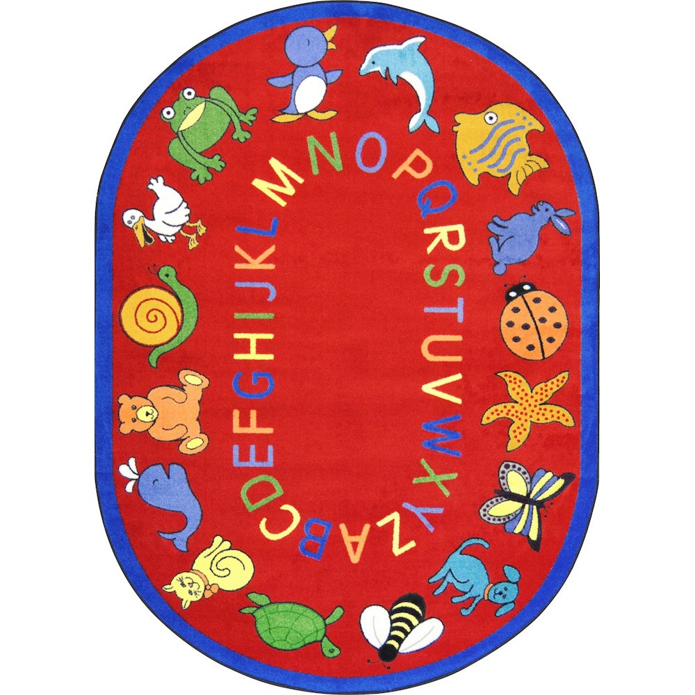 Kid Essentials ABC Animals 7'8" x 10'9" Oval Area Rug in Color Red