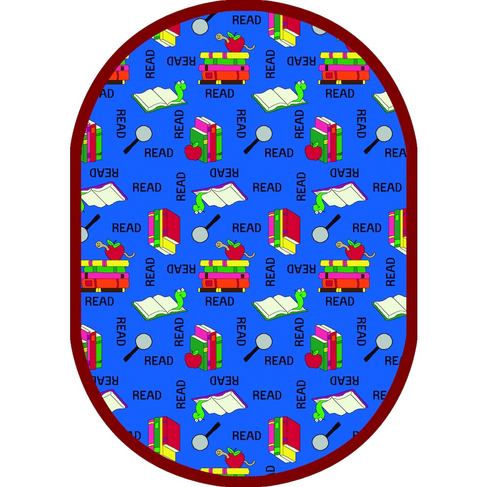 Kid Essentials Bookworm 7'8" x 10'9" Oval Area Rug in Color Blue