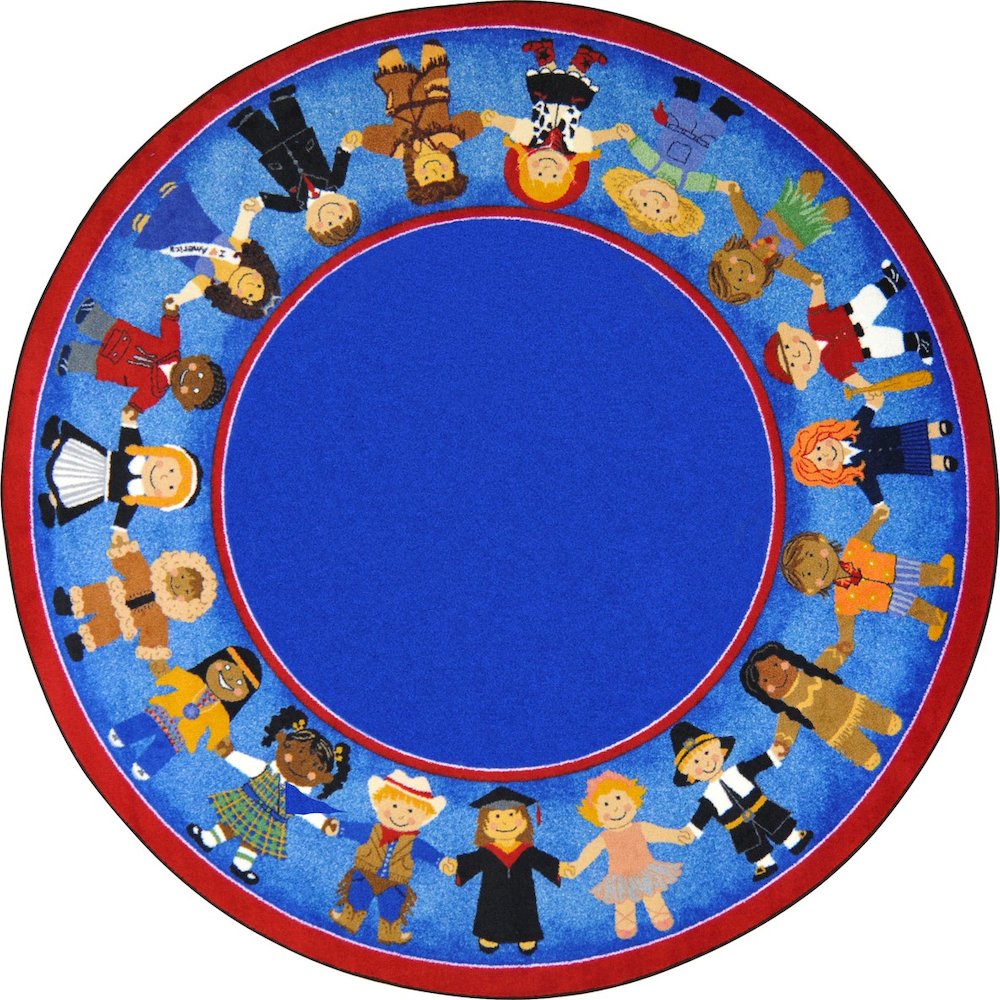 Kid Essentials Children of Many Cultures 5'4" Round Area Rug in Color Multi