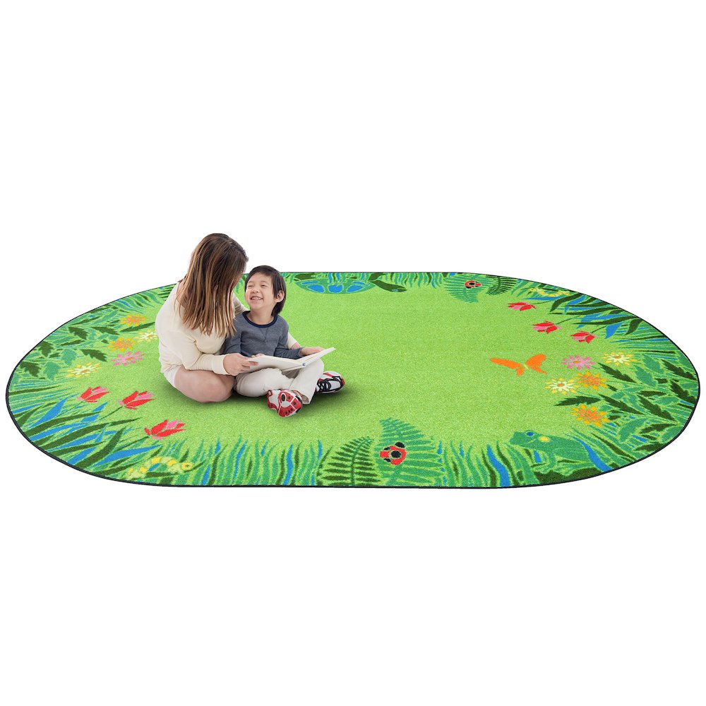 Kid Essentials Merry Meadows 10'9" x 13'2" Oval Area Rug in Color Green