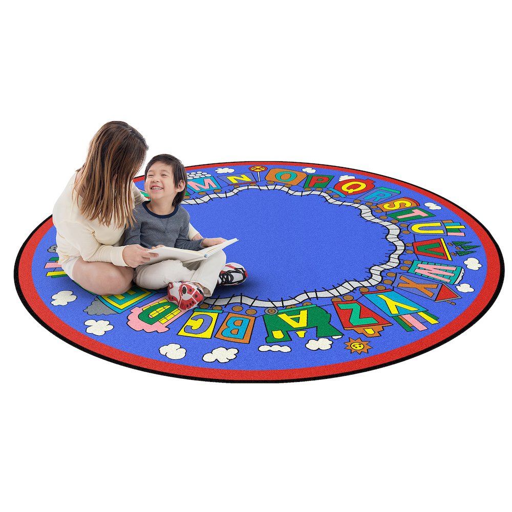 Kid Essentials Reading Train 13'2" Round Area Rug in Color Multi
