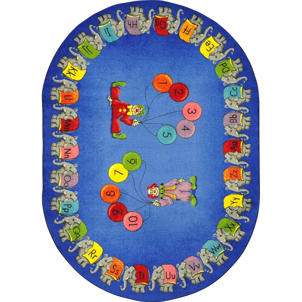 Kid Essentials Circus Elephant Parade 10'9" x 13'2" Oval Area Rug in Color Multi