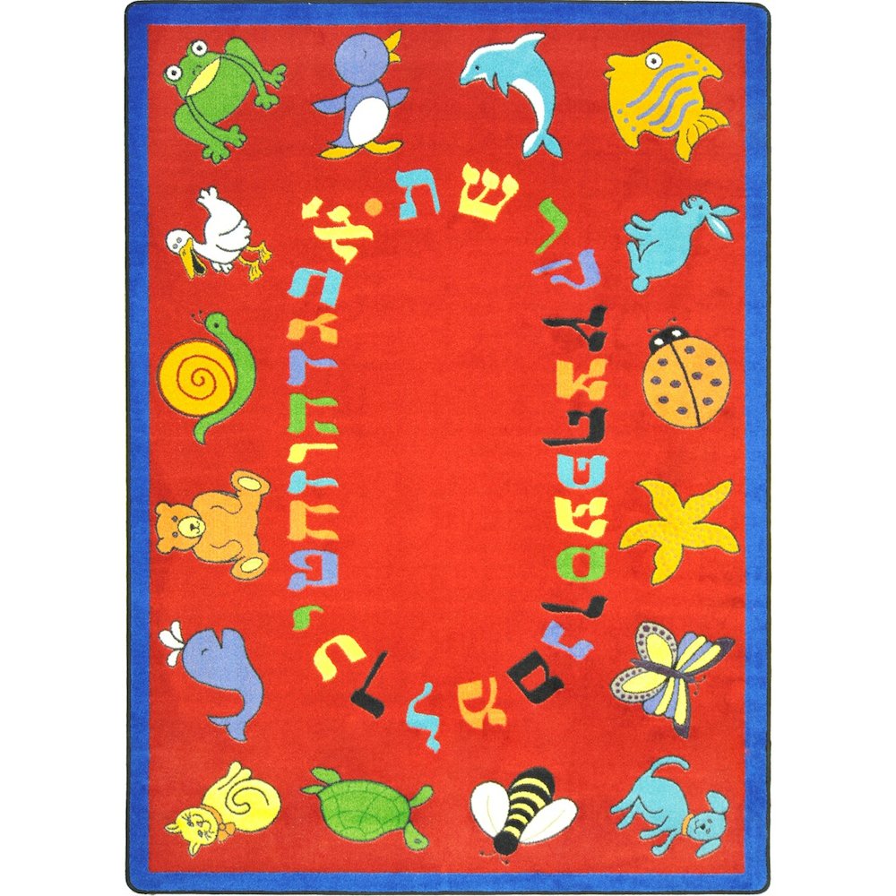 Kid Essentials ABC Animals (Hebrew Alphabet) 5'4" x 7'8" Area Rug in Color Red