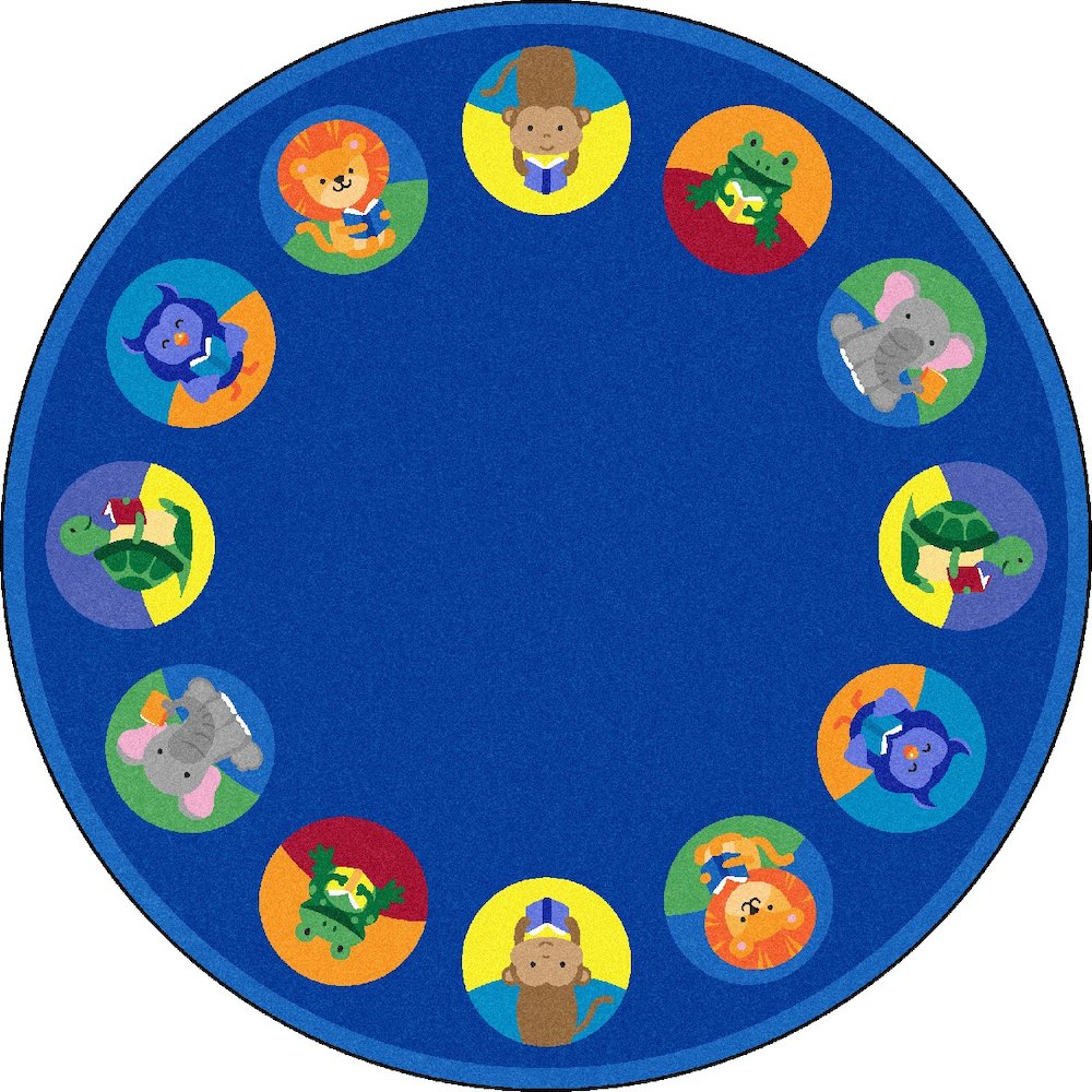 Kid Essentials Animal Readers 7'7" Round Area Rug in Color Multi