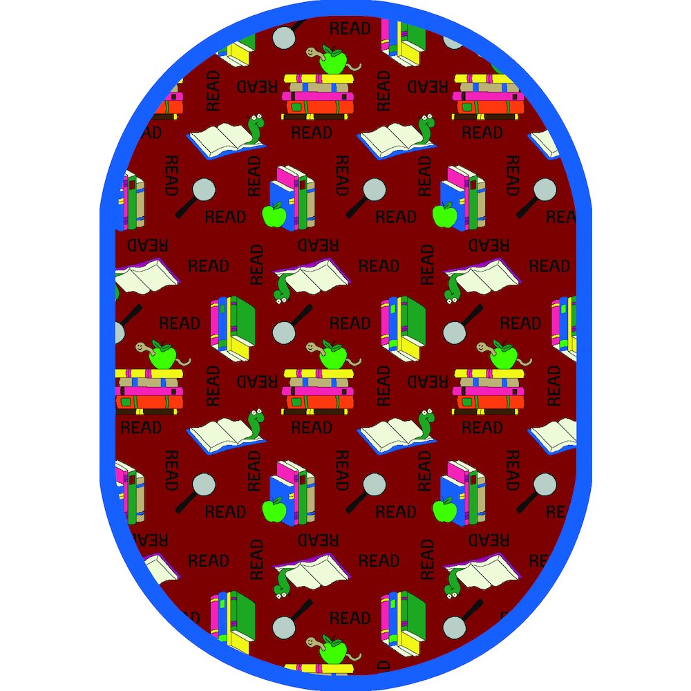 Kid Essentials Bookworm 5'4" x 7'8" Oval Area Rug in Color Red