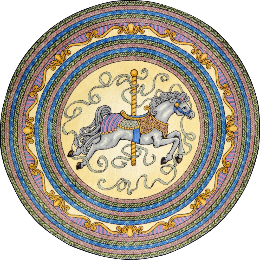 Kid Essentials Carousel 7'7" Round Area Rug in Color Yellow
