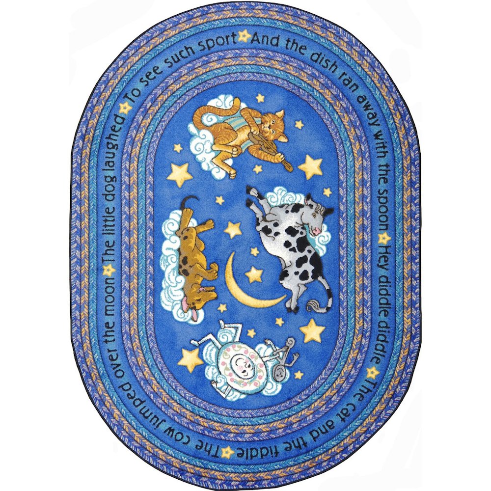 Kid Essentials Hey Diddle Diddle 3'10" x 5'4" Oval Area Rug in Color Blue