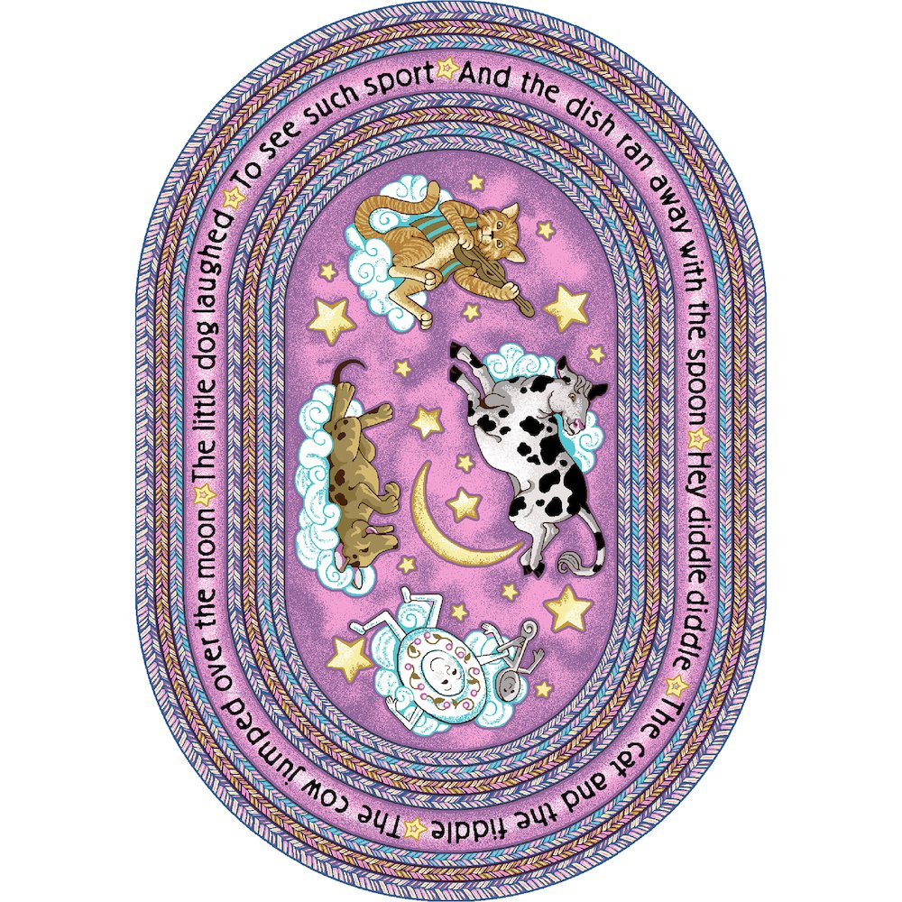 Kid Essentials Hey Diddle Diddle 3'10" x 5'4" Oval Area Rug in Color Pink