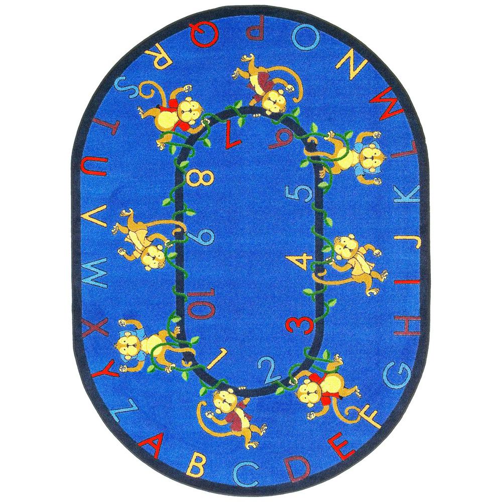 Kid Essentials Monkey Business 5'4" x 7'8" Oval Area Rug in Color Blue