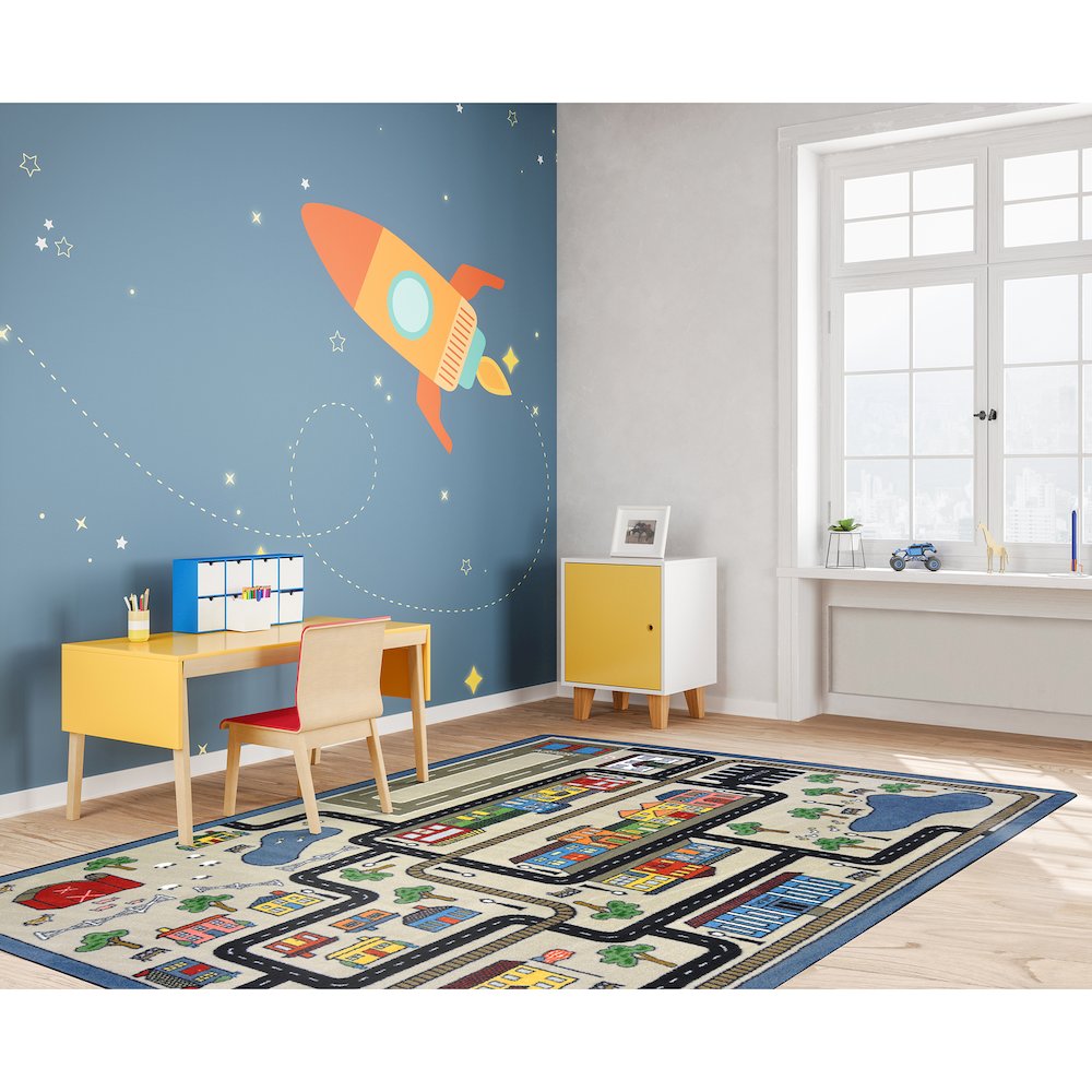 Kid Essentials Tiny Town 5'4" x 7'8" Area Rug in Color Pewter