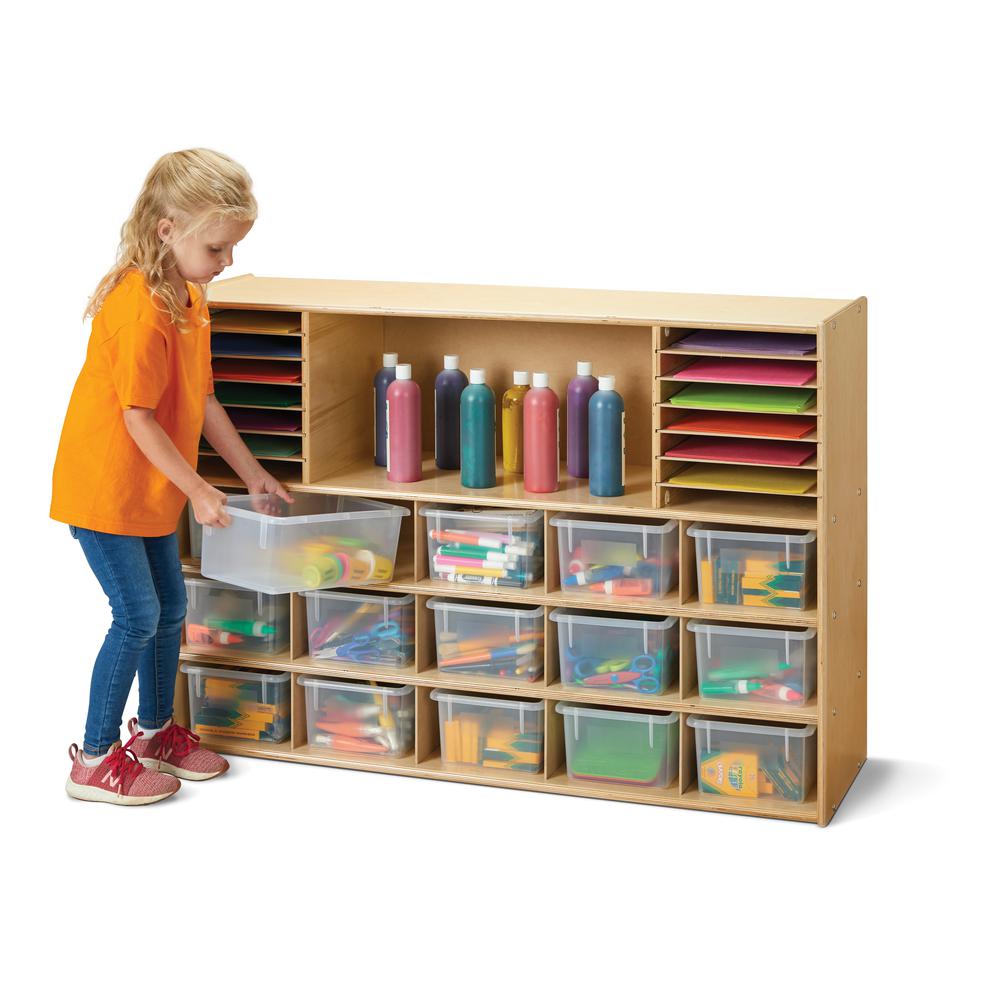 Sectional Cubbie-Tray Storage - with Clear Bins