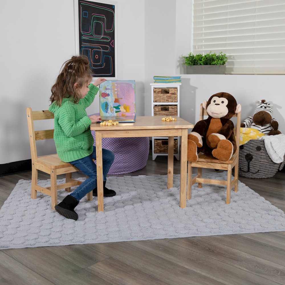 Solid Hardwood Table and Chair Set - 3 Piece Set - Natural