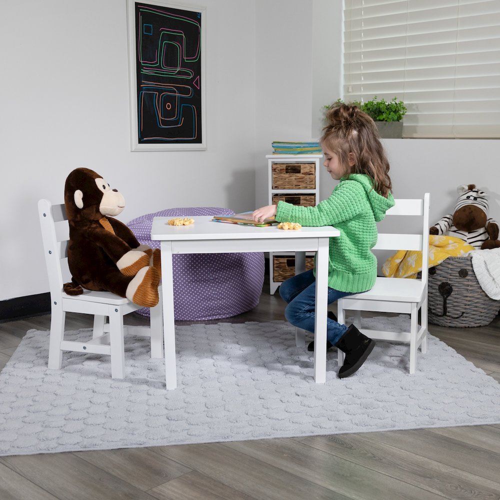 Solid Hardwood Table and Chair Set - 3 Piece Set - White