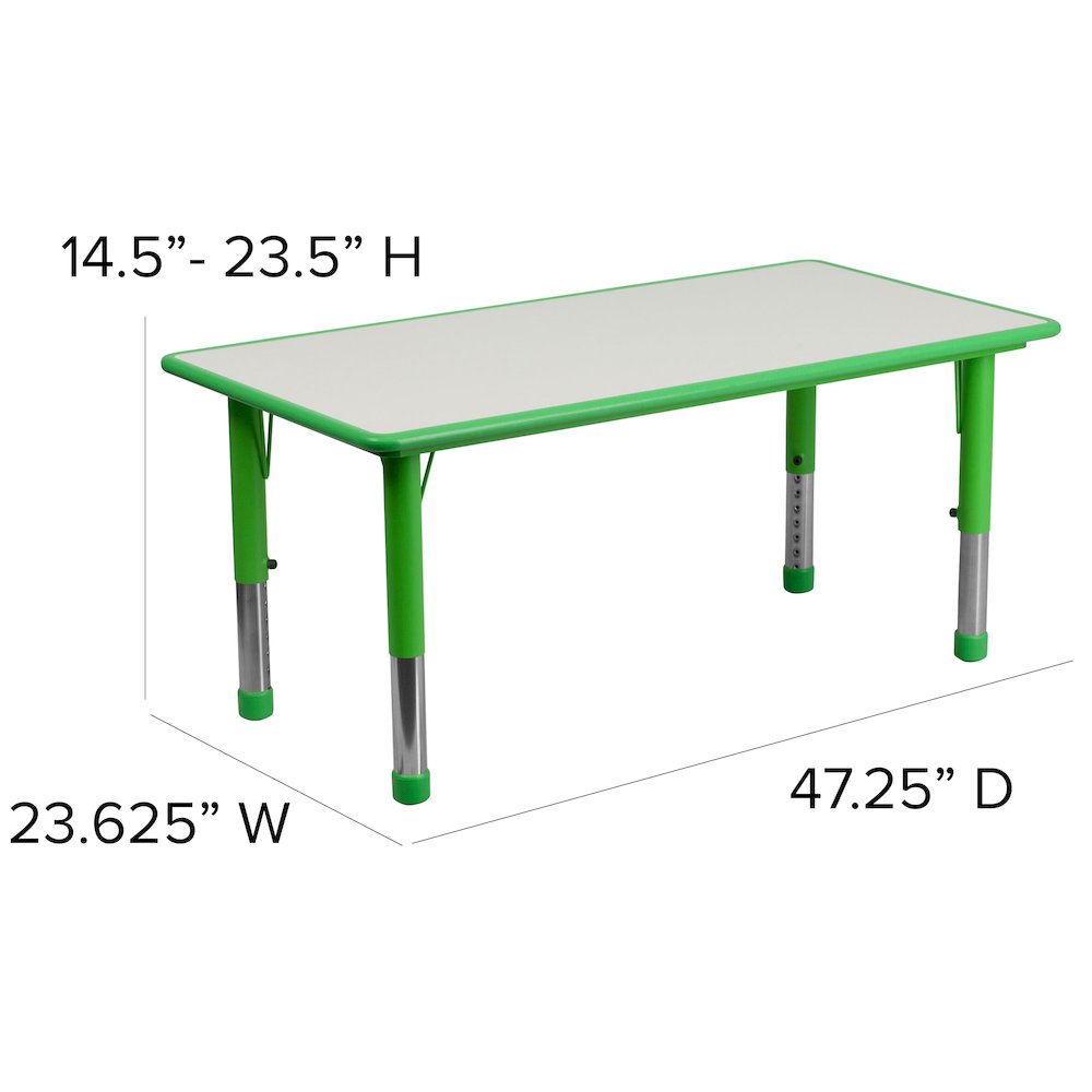 23.625''W x 47.25''L Green Plastic Height Activity Table Set with 4 Chairs