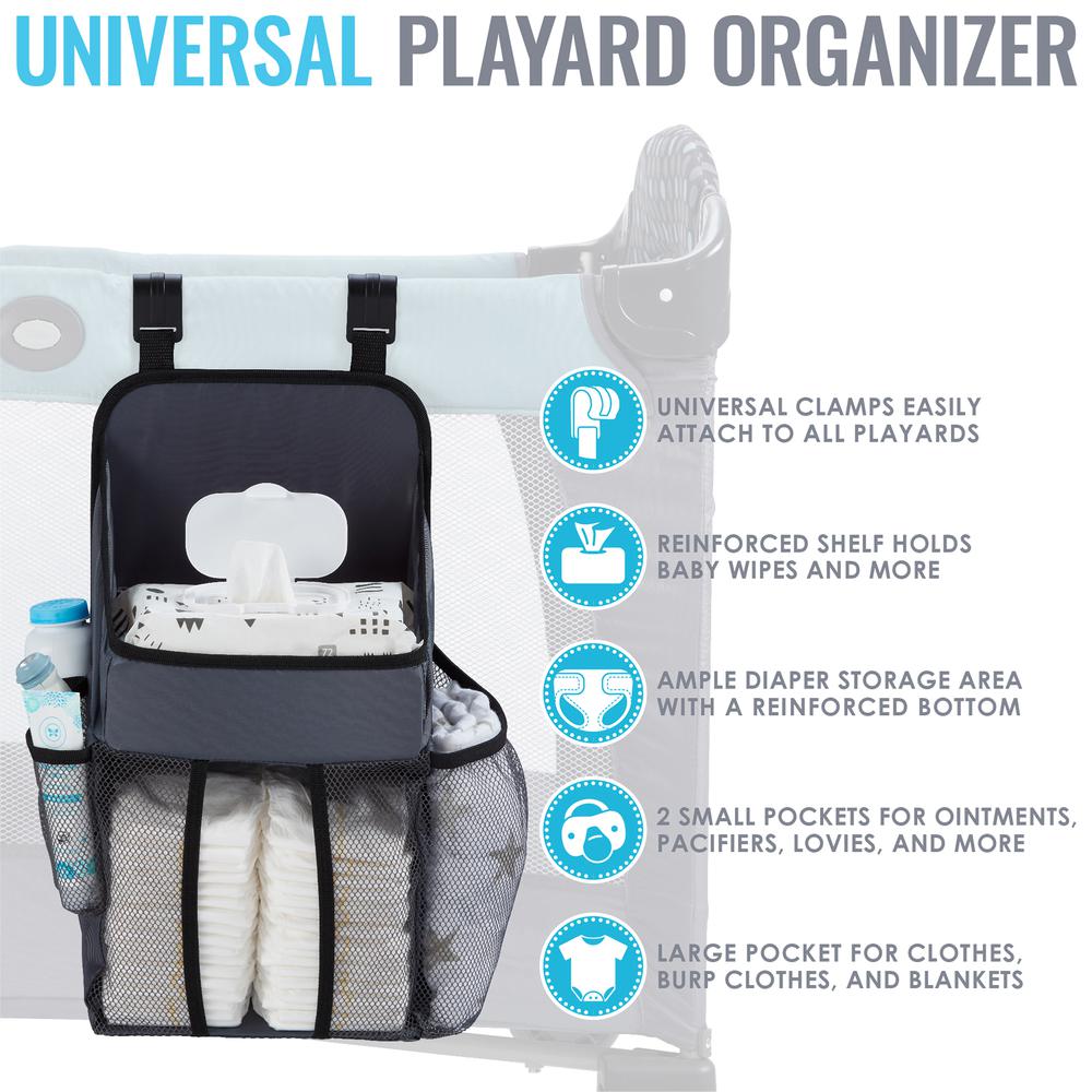 Universal Playard Nursery Organizer and Diapers Organizer | Baby Diaper Caddy for Baby's Essentials - Gray