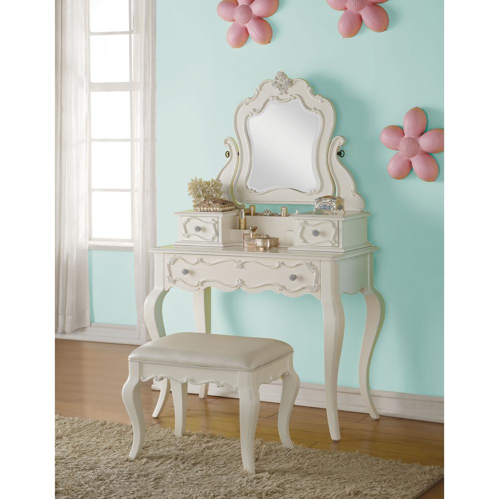 Edalene Vanity Stool Synthetic Leather & Pearl White