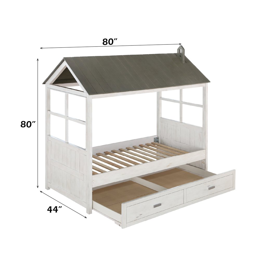 Tree House II Twin Bed, Weathered White & Washed Gray