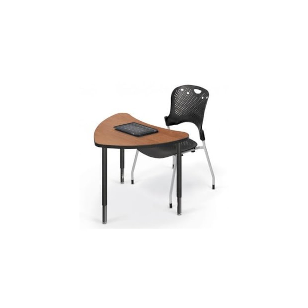 Student Desk - Large Chevron - Amber Cherry Top Surface And Black Edgeband - Black Horseshoe Legs - No Bookbox