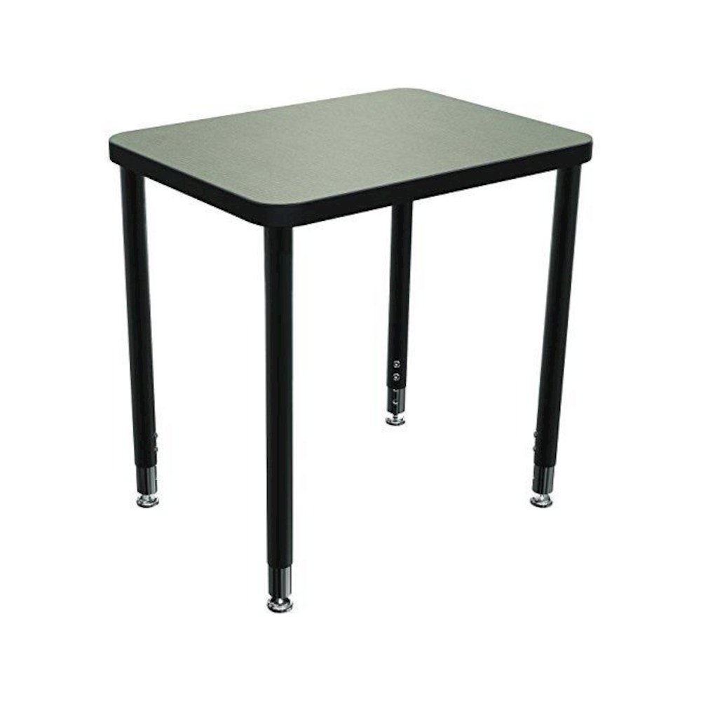 Snap Desk Configurable Student Desking - Large Rectangle - Gray Nebula Top Surface And Black Edgeband - Black Horseshoe Legs