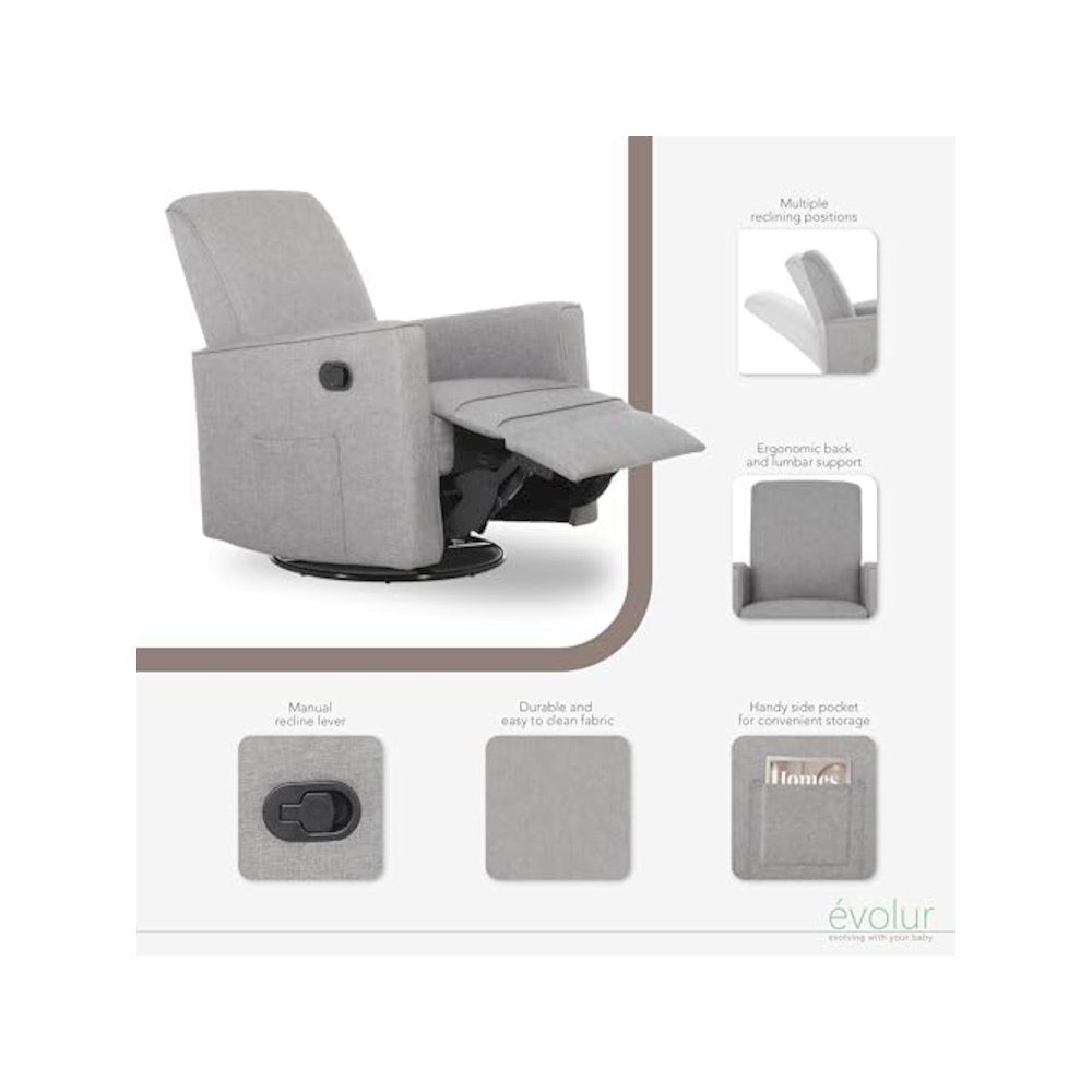 Evolur Raleigh Basic Glider |Recliner| Rocker, 610-LTGRY