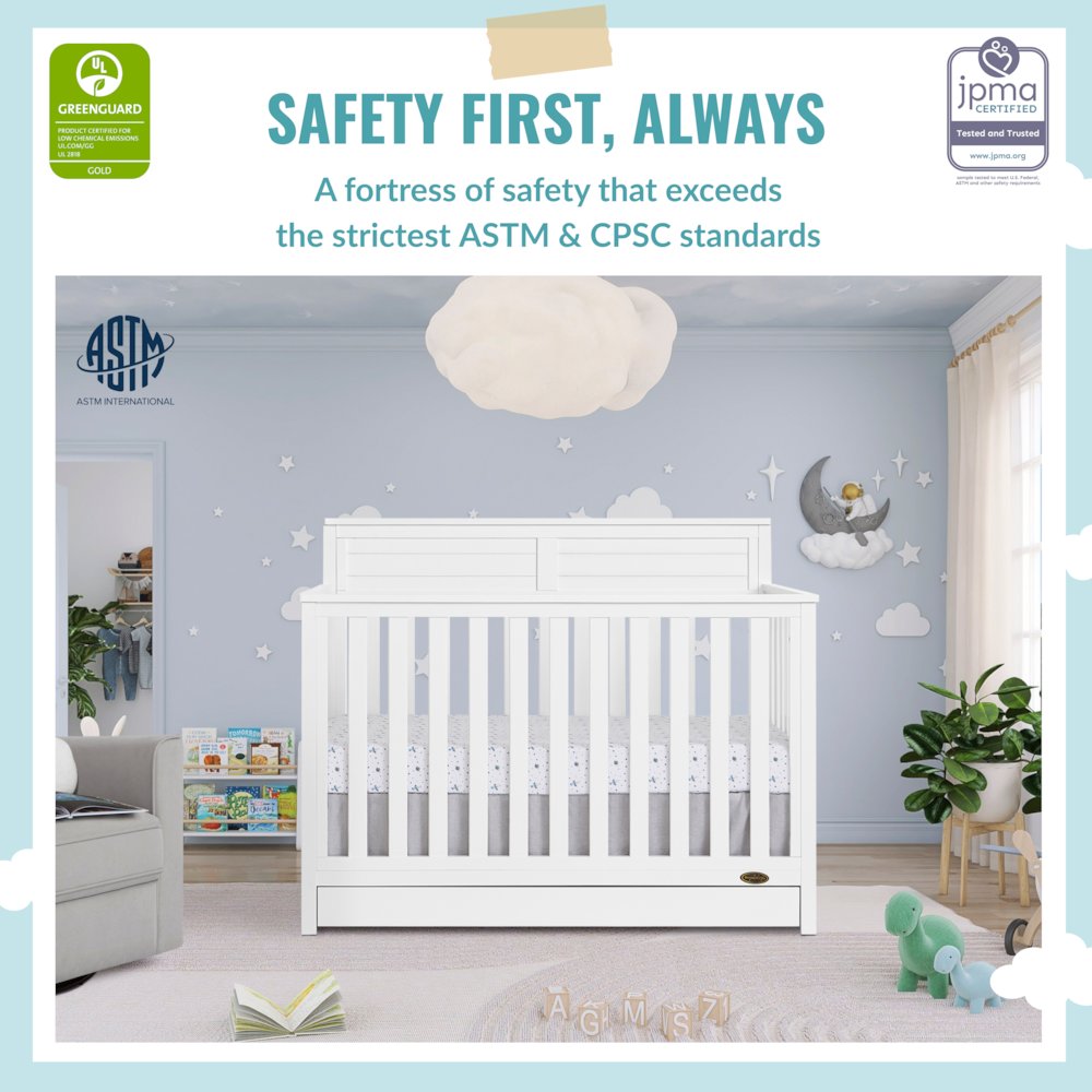 JPMA & Greenguard Gold Certified Dream On Me Reign 5 in 1 Convertible Crib