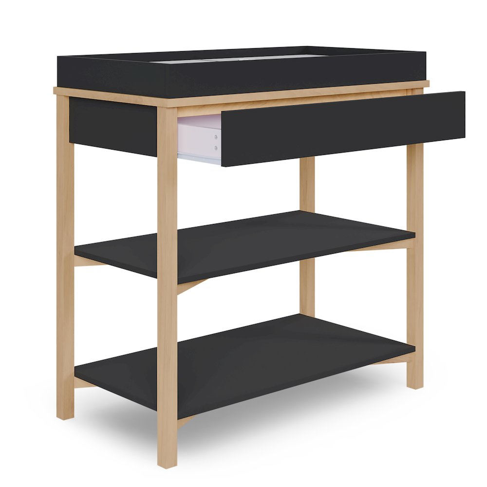 Dream On Me Owen Changing Table in Matte Black Vintage Oak, JPMA Certified