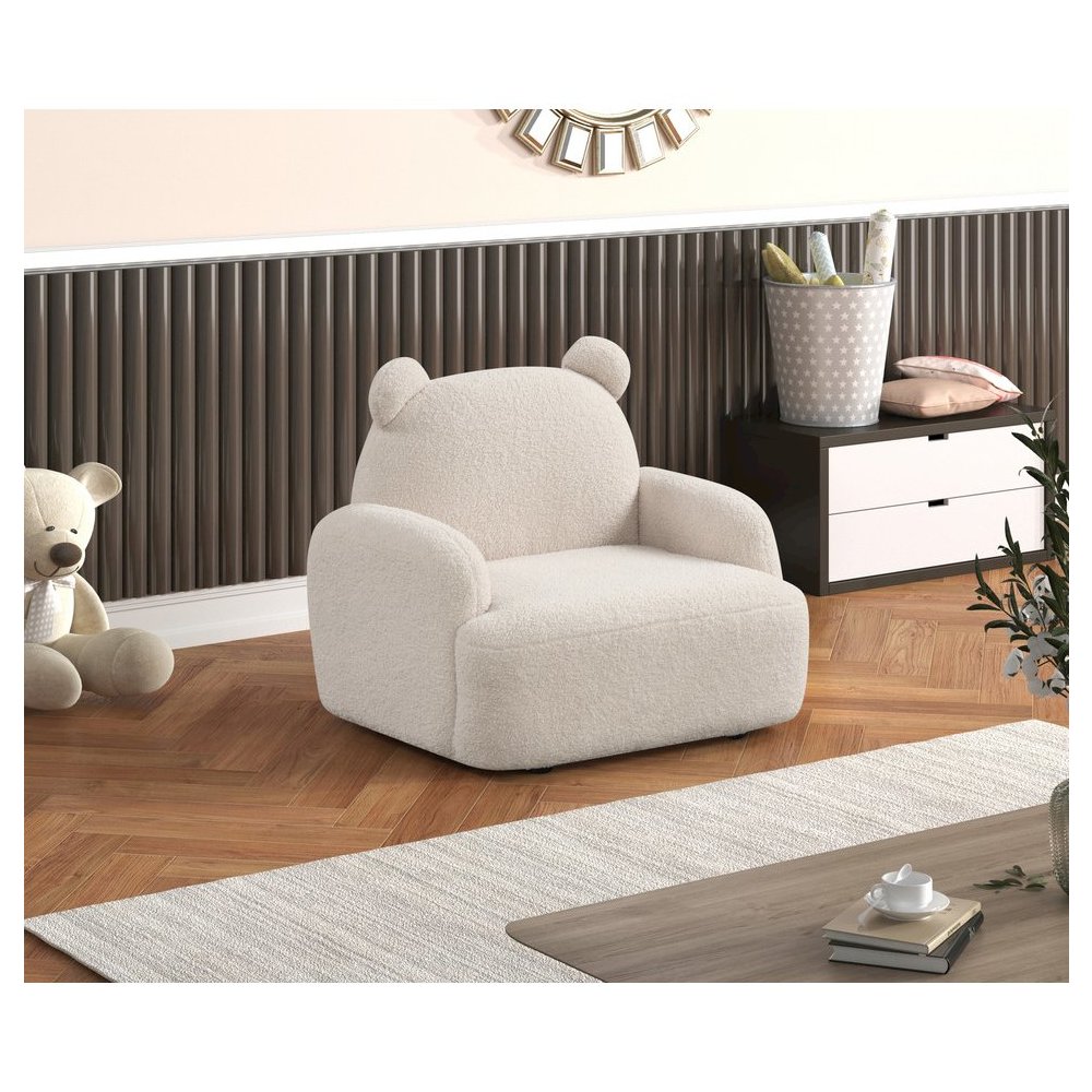 Raelynn 25.5"W Beige Sherpa Bear-Shaped Kids Armchair
