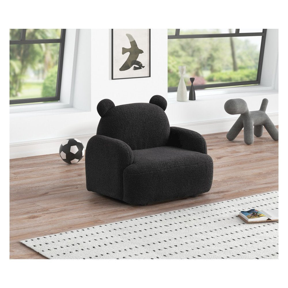 Raelynn 25.5"W Black Sherpa Bear-Shaped Kids Armchair