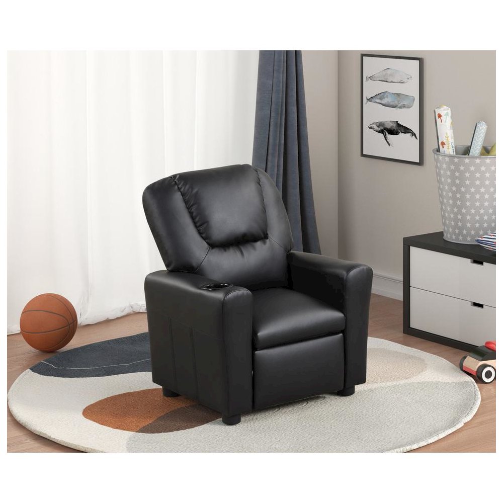 Marisa 23"W Black PU Leather Kids Recliner Chair with Cupholder
