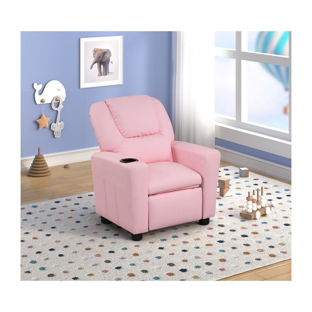 Marisa 23"W Pink PU Leather Kids Recliner Chair with Cupholder