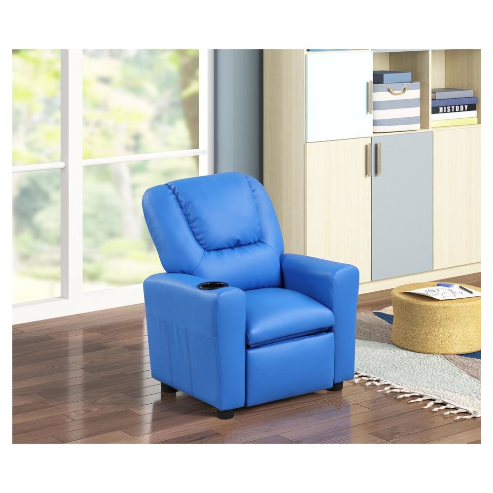 Marisa 23"W Blue PU Leather Kids Recliner Chair with Cupholder
