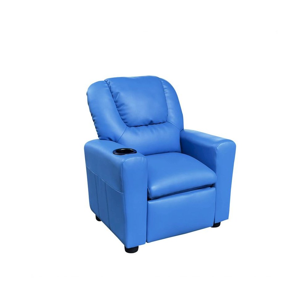 Marisa 23"W Blue PU Leather Kids Recliner Chair with Cupholder
