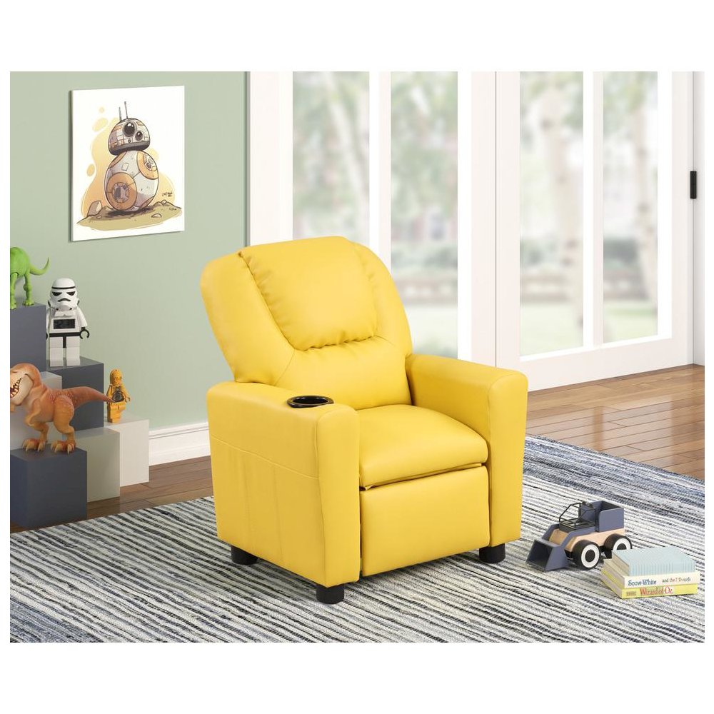 Marisa 23"W Yellow PU Leather Kids Recliner Chair with Cupholder