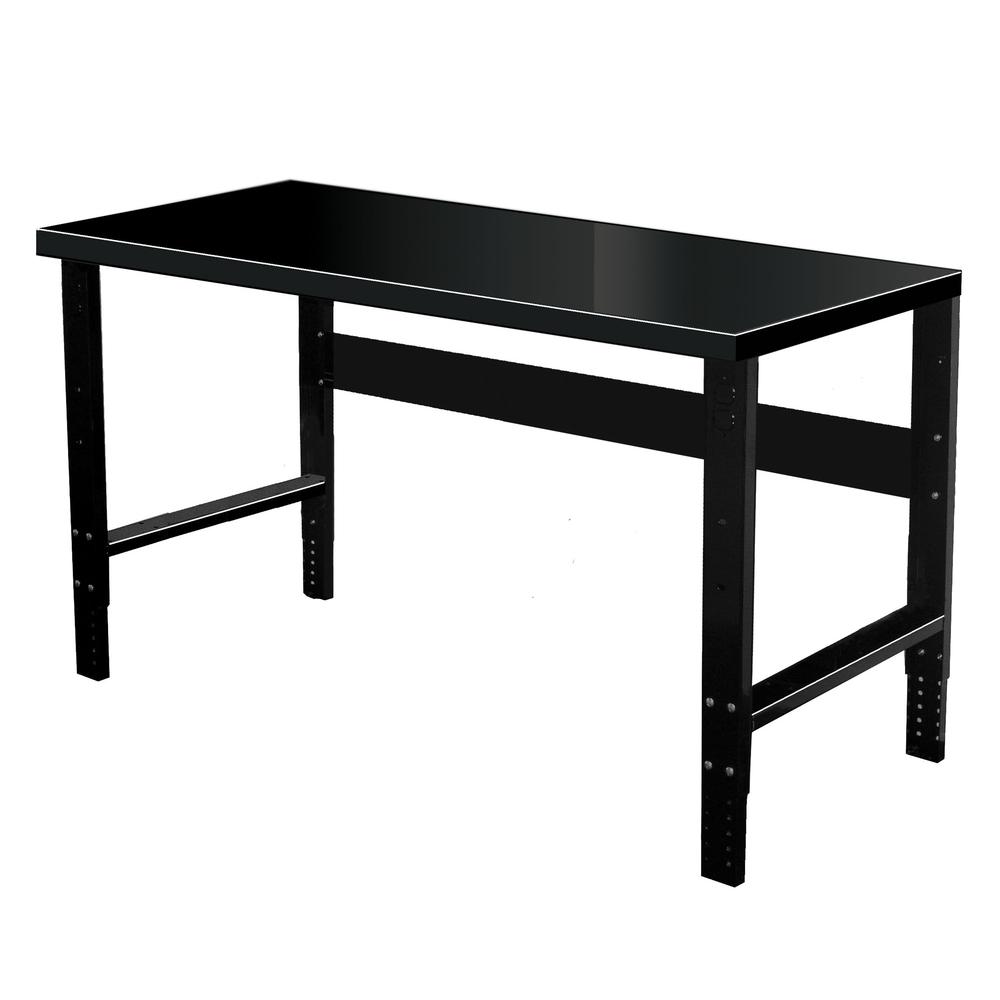 Adjustable Leg Workbench, 72"W x 30"D x 34"H, 708 Midnight Ebony, Includes Legs, Rear Stringer, 12 Gauge Steel Top