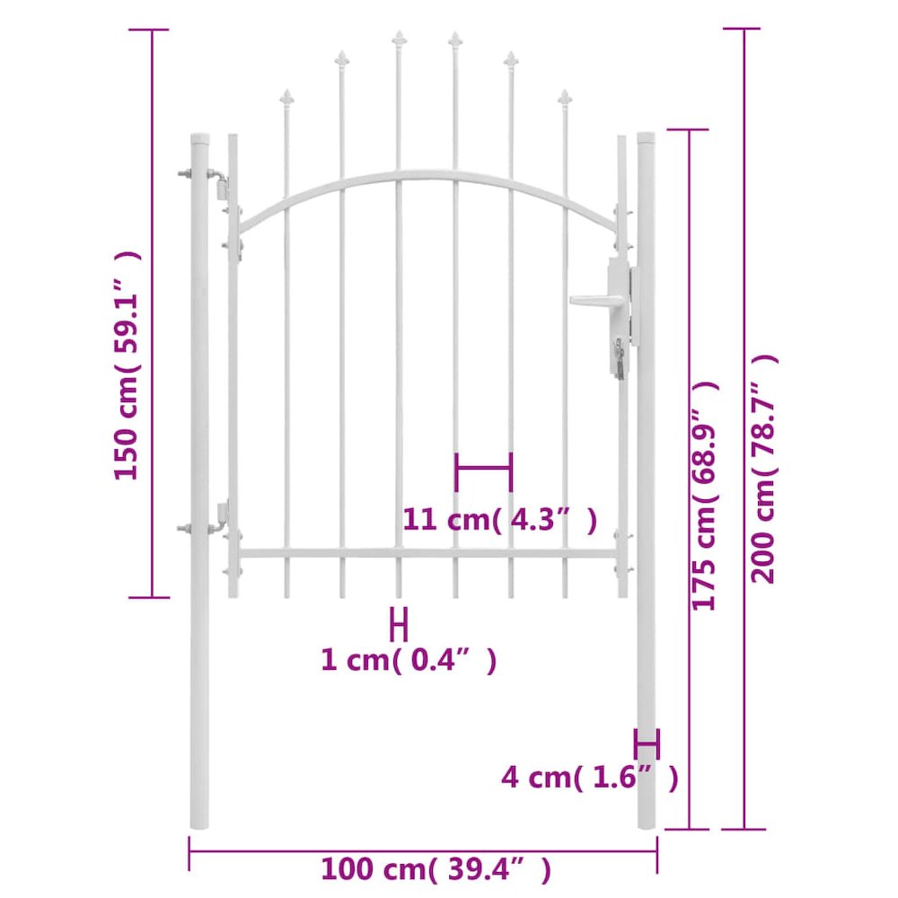 vidaXL Garden Gate Steel 39.4"x78.7" White