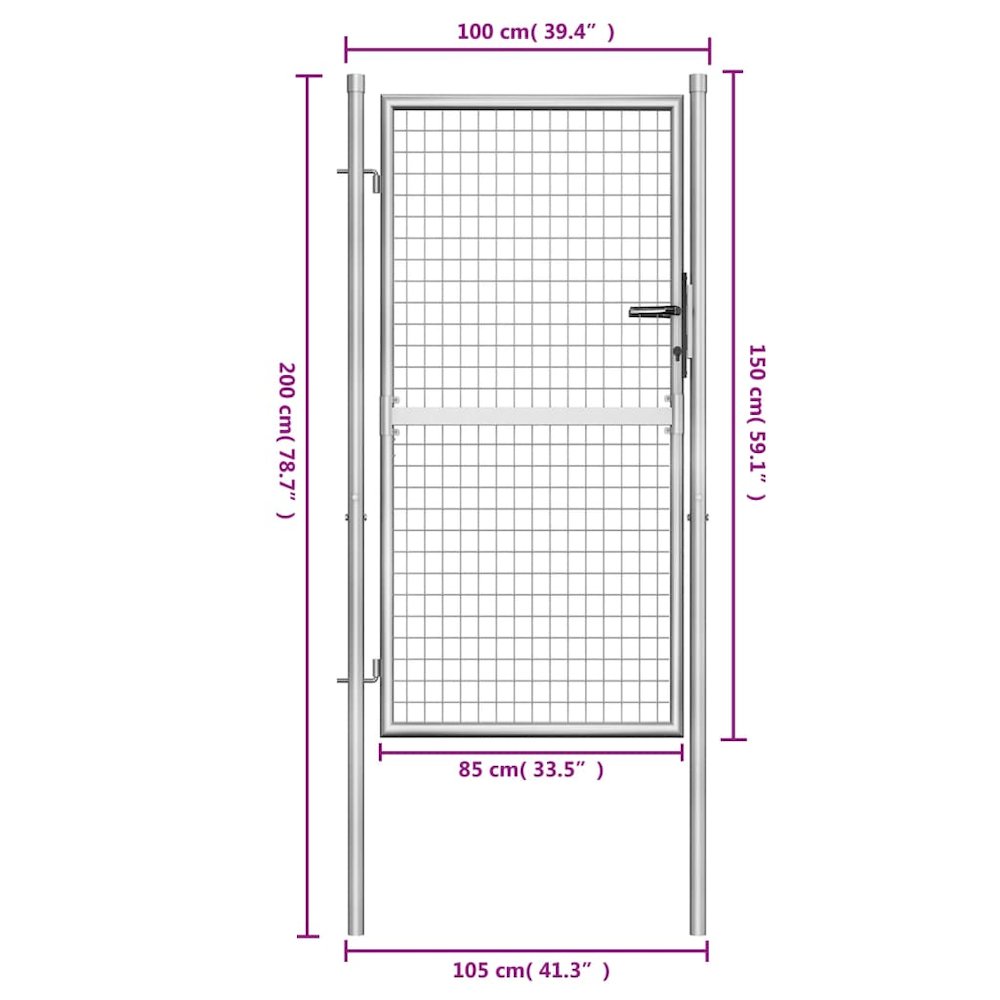 vidaXL Garden Gate Galvanized Steel 41.3"x78.7" Silver