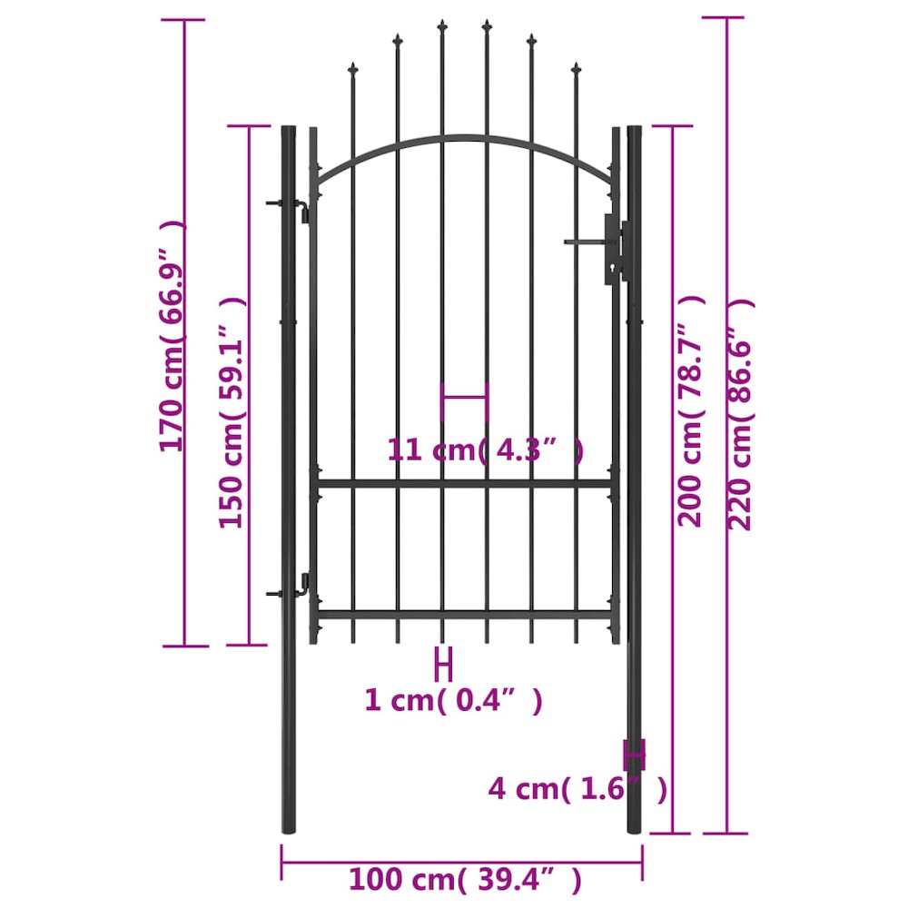 vidaXL Garden Gate Steel 39.4"x86.6" Black