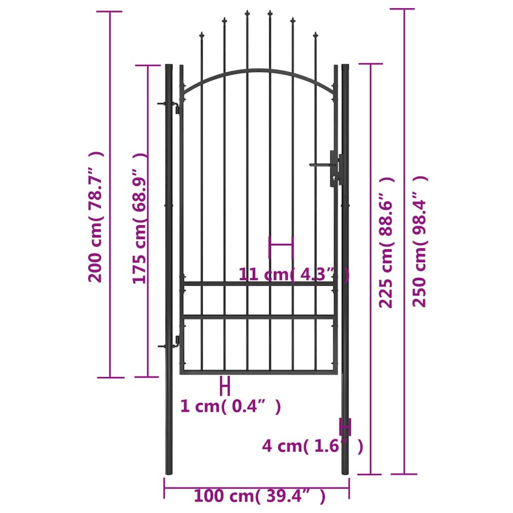 vidaXL Garden Gate Steel 39.4"x98.4" Black