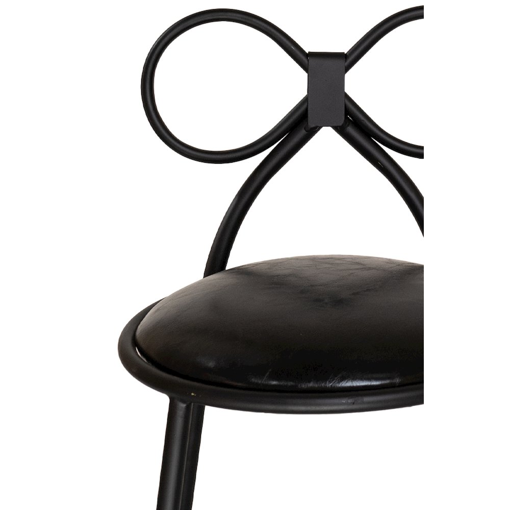 Set Of 1 Metal Kids Bow Chair With Black Vinyl Seat Cushion