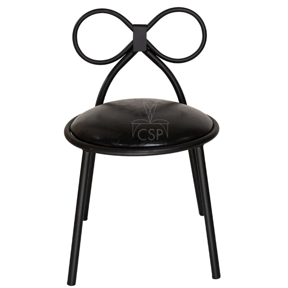 Metal Kids Bow Chair metal - BLACK with Black Cushion - Gloss