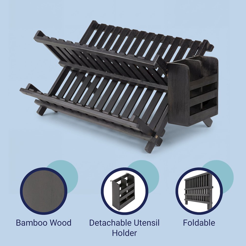 Arlen Bamboo Foldable 2-Tier Dish Drying Rack, Black