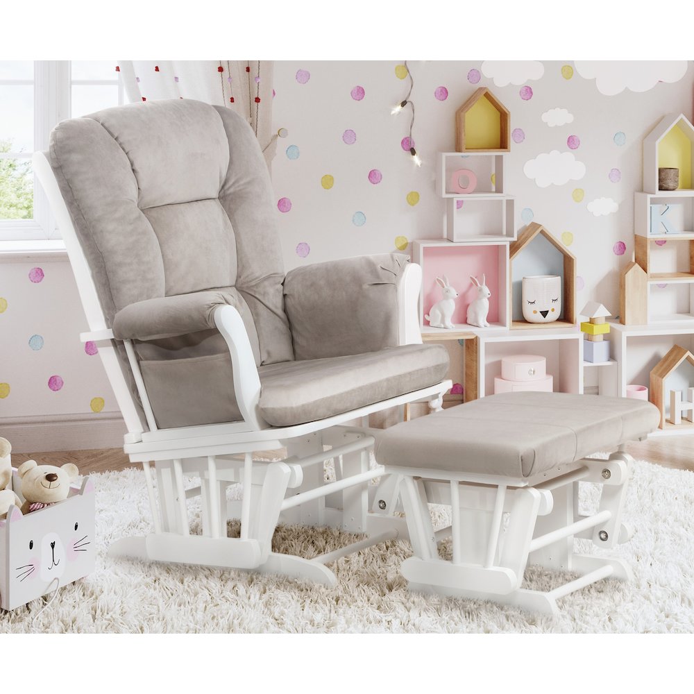 Alice Glider Chair and Ottoman White without Pillow