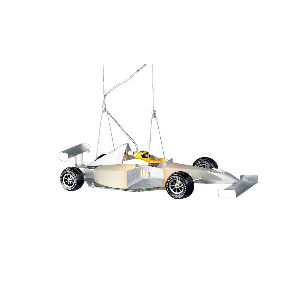 1-Light Silver Race Car Children's Lighting With Frosted Glass