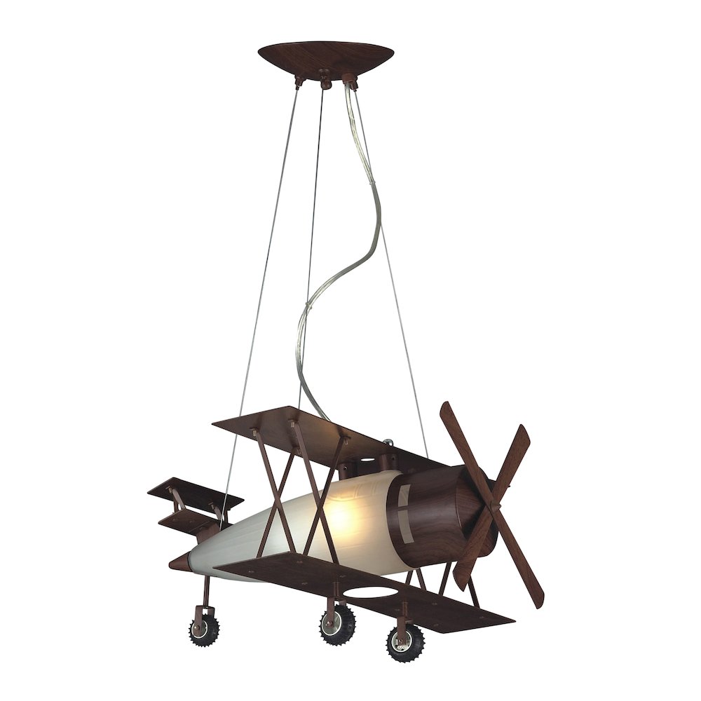 1-Light Brown Airplane Children's Lighting With Frosted White Glass
