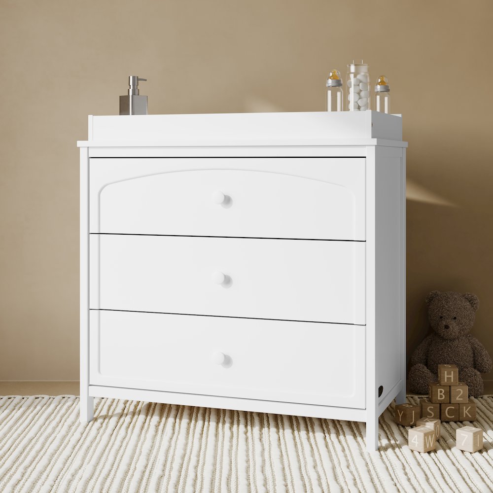Olivia 3 Drawer Chest with Topper-White