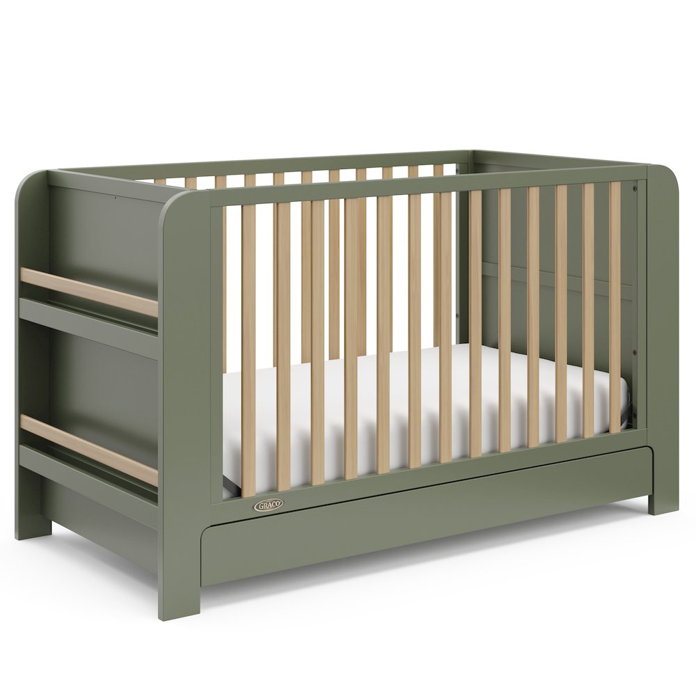 Read-With-Me Crib with Drawer - Olive/Driftwood