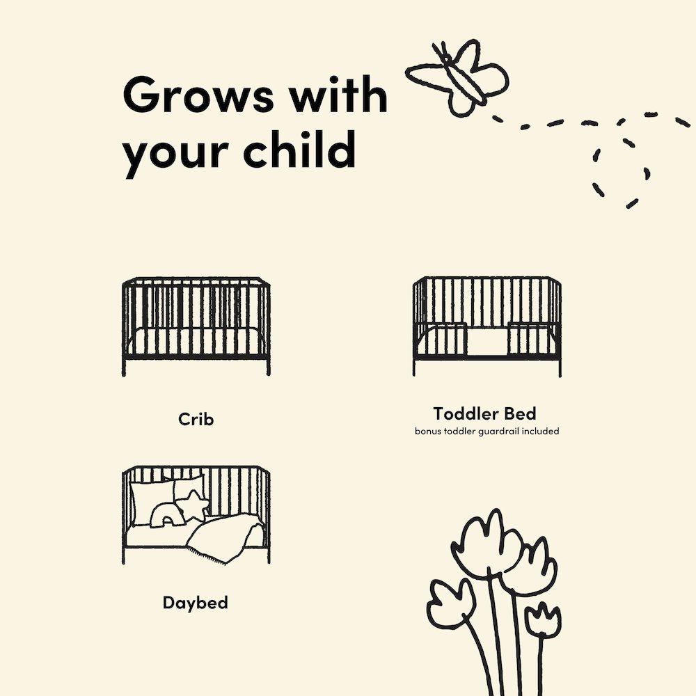 Deluxe 3-in-1 Convertible Crib with Bonus Toddler Guardrail, Sage with Driftwood