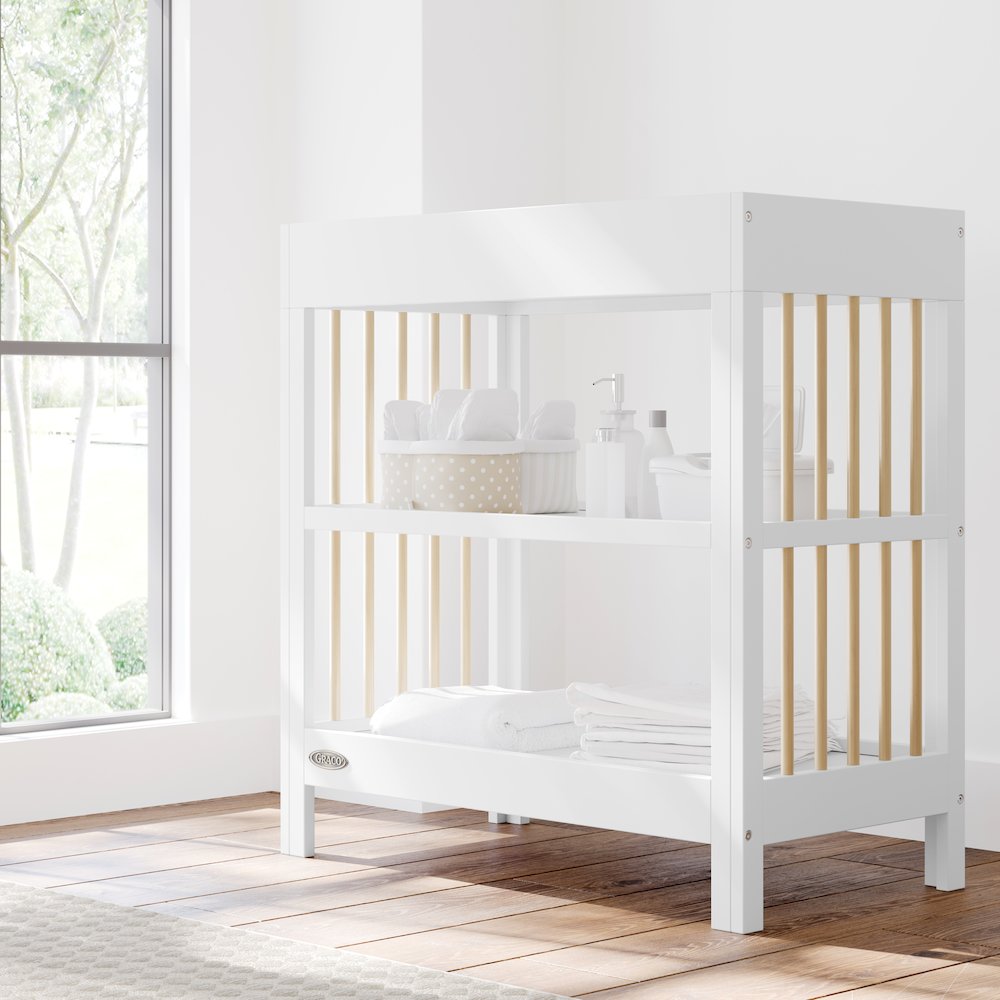 Graco Teddi Changing Table with Water-Resistant Changing Pad - White/Driftwood