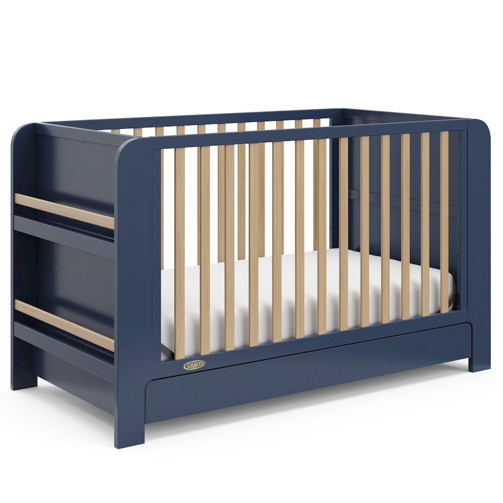 Read-With-Me Crib with Drawer - Midnight Blue/Driftwood